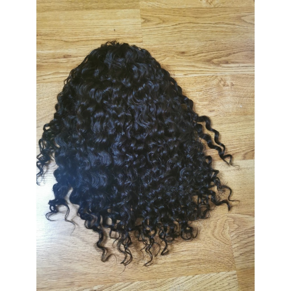 Quality Natural Black Burmese Curly Human Hair Headband Wig 16"
